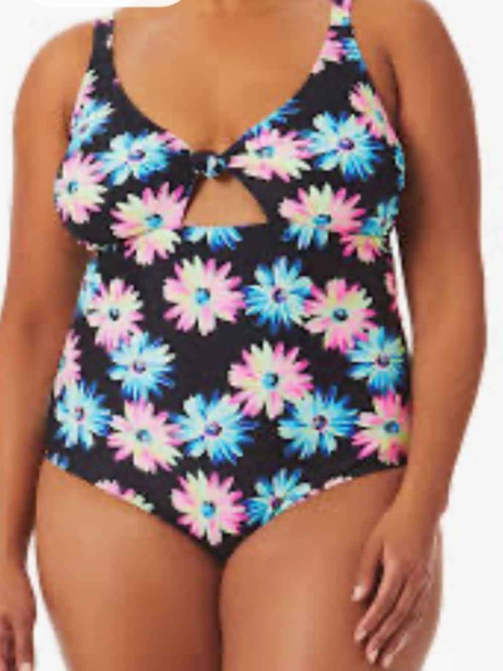 California Waves Black One-Piece Swimsuit with Neon Floral Print